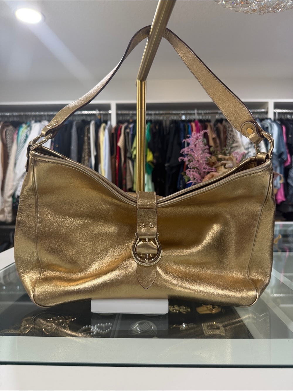 kate spade Metallic Gold Shoulder Hobo with D-Ring Accent